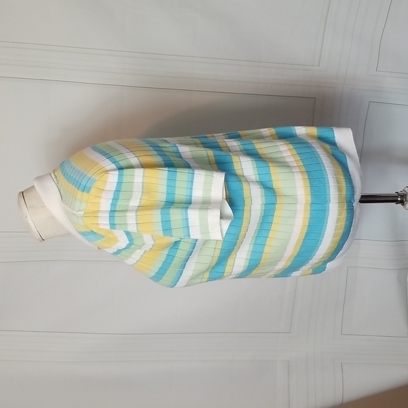 Alfred Dunner SZ 2X Sweater VTG Pastel Yellow Blue Green Striped Short Sleeve - Picture 6 of 7